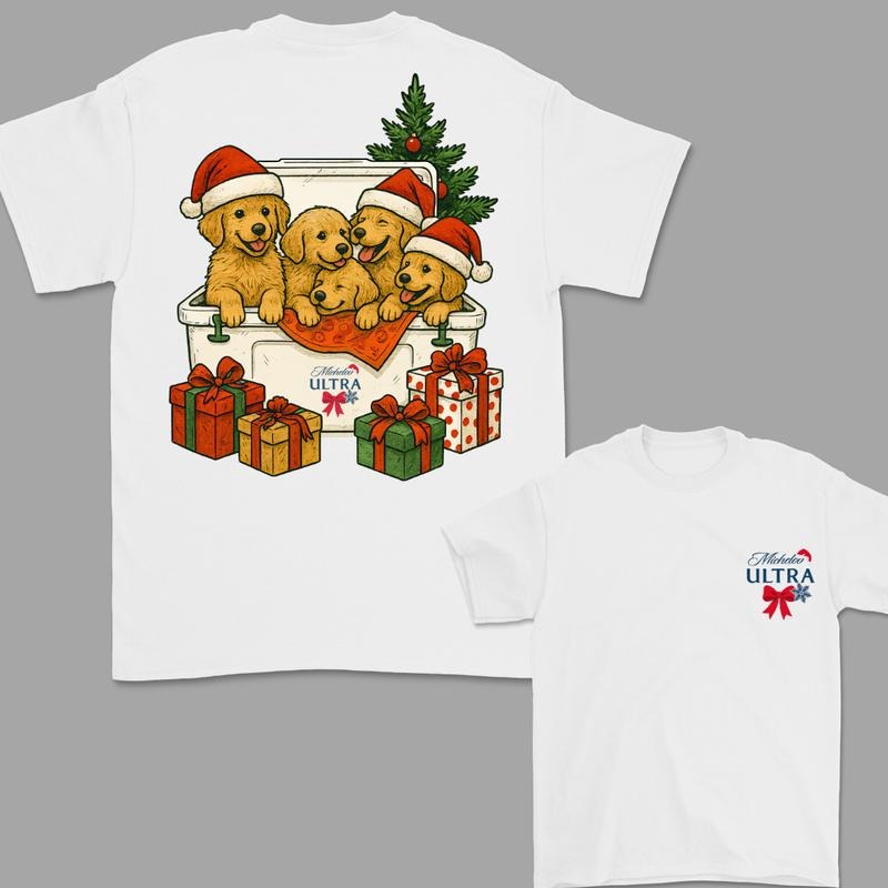 Dogs Beer Tees, Christmas T-Shirt Golden Retriever T-shirt, Christmas Cute Dog Trendy Shirt, Perfect Beer And Dog T-shirt...