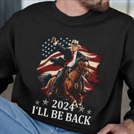 Donald Trummpp 2024 T-Shirt - Trummp Riding a Horse with The American Flag - Cowboy Trummp Sweatshirt - Trummp Hoodie - Republican Gifts - Trummp Gifts