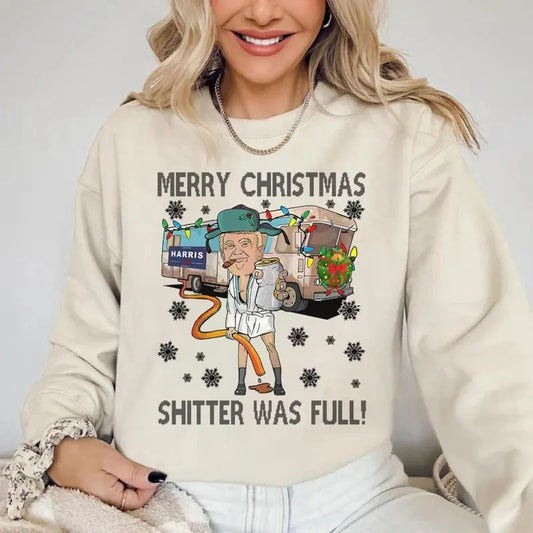 Donald Trump Shitter Was Full Christmas Sweatshirt, Funny Trump Christmas Sweatshirt, Merry Trumpmas Trending Sweatshirt,...