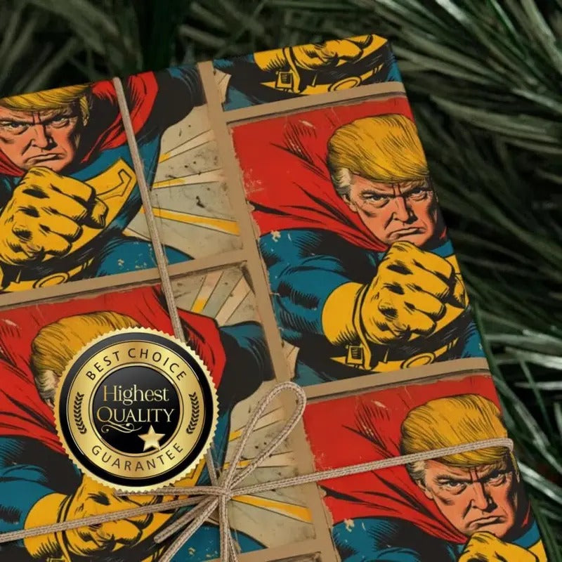 Donald Trump Wrapping Paper | Super Hero Trump Gift Wrap | MAGA Paper | Gift Paper for Trump Fans' Birthday Presents |...