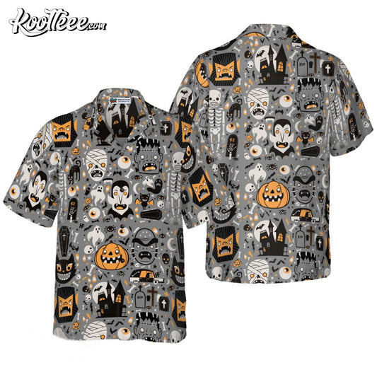 Doodle Pattern Happy Halloween Hawaiian Shirt