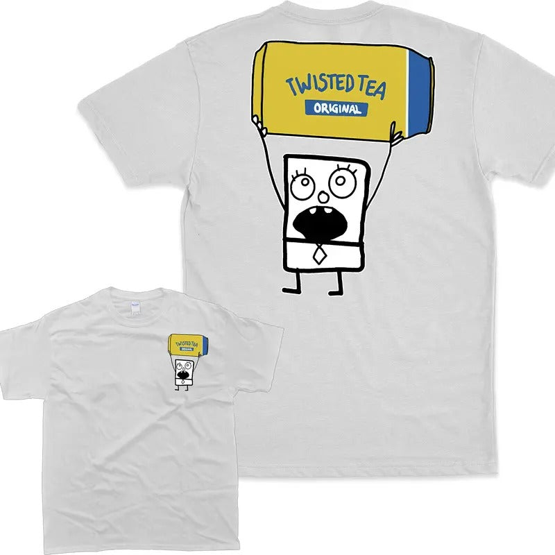 Doodlebob Twisted Tea Essential 2 Sided T-Shirt, Funny Drinking T-Shirt, Summer T-Shirt, Full Color T-Shirt, Unisex T-Shirt, For Men, For Women, Gift For All Casual Cotton