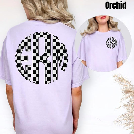 Double Monogram Black Checkered Comfort Colors T-Shirt 'NLB' Hoodie, Sweatshirt | InkThreadWorks.com