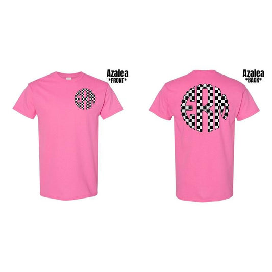 Double Monogram Black Checkered Gildan Short Sleeve T-Shirt 'NLB' Hoodie, Sweatshirt | InkThreadWorks.com