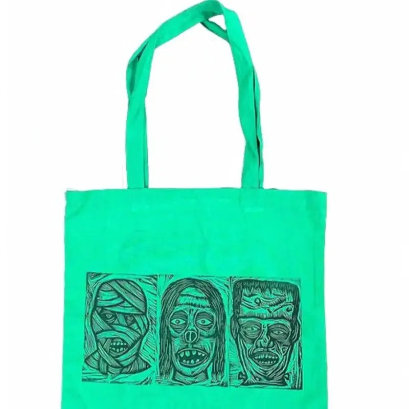 Double Sided Woodcut Graphic Printed Cotton Tote Bags