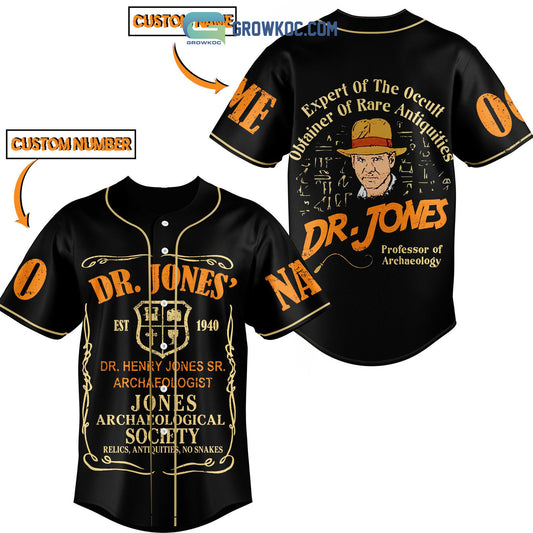 Dr Jones Professor Of Archaeology Personalized Black Design Baseball Jersey
