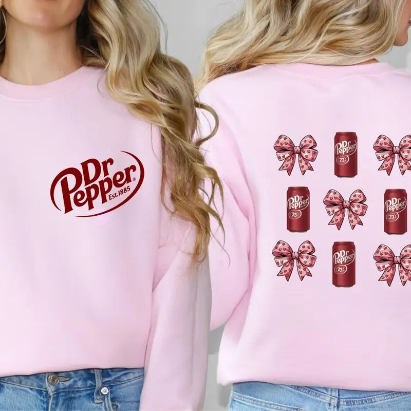 Dr Pepper Coquette Bow Pink Sweatshirt 2 Sided, Dr Pepper Lover Shirt,  Casual Classic Cotton  Shirt Gift For Men And...