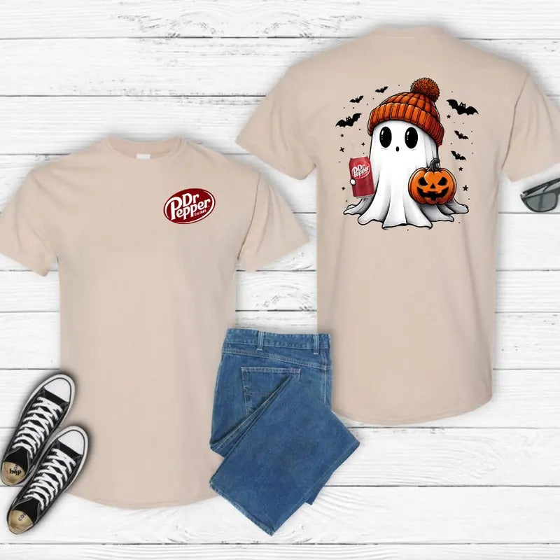 Dr Pepper Ghost Cute Halloween 2Sides T-Shirt Comfort Fabric Hoodie, Sweatshirt | InkThreadWorks.com