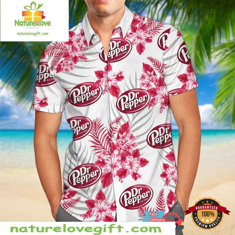 Dr Pepper Hawaiian Shirt Hibiscus Print