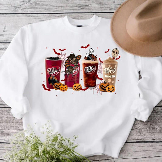 Dr Pepper Horror Halloween Hoodie , Sweatshirt & T-shirt , Halloween 2024 trend | InkThreadWorks.com