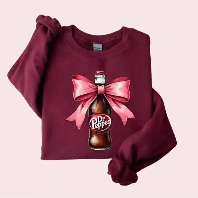 Dr Pepper Pink Bow Coquette Sweatshirt, Cute Pink Soda Drink Shirt, Dr.Pepper T-Shirt, Aesthetic Girly Tee, Dr Pepper...
