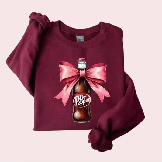 Dr Pepper Pink Bow Coquette Sweatshirt, Cute Pink Soda Drink Shirt, Dr.Pepper T-Shirt, Aesthetic Girly Tee, Dr Pepper...