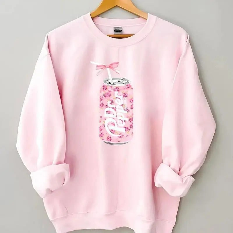 Dr Pepper Sweatshirt, Cute Baby Pink Bow and Sweatshirt, Dr Pepper Gifts, Dr Pepper Bow Crewneck Unisex Comfort...