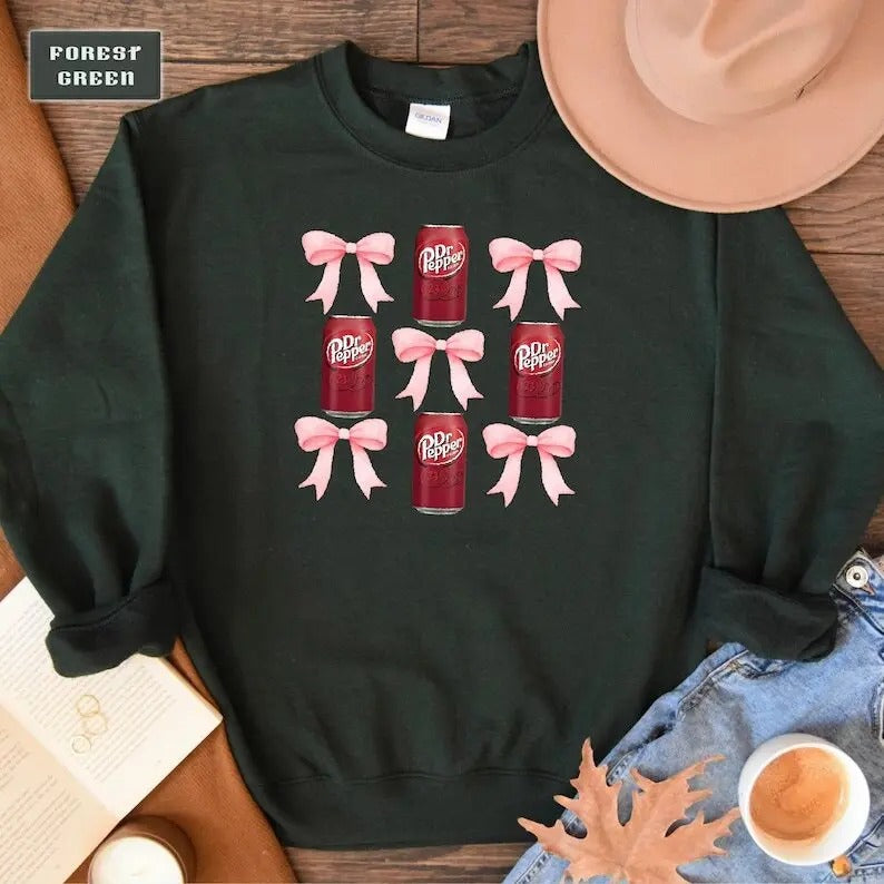 Dr Pepper Sweatshirt, Dr. Pepper Sweater, Soda Crewneck, DR. Pepper Bow Coquette Sweatshirt, Cute Soda Drink Sweatshirt,...