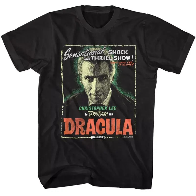 Dracula Terrifying Christopher Lee Shirt, Vampire Hammer Horror Shirts, Cotton Unisex T-Shirt, Crew Neck, Size S- 3XL,...