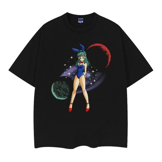 Dragon Ball "Bunny Bulma" Vintage Oversized Tee Anime T-shirt 100% Cotton Original Design Men's Top Casual Streetwear Menswear Tshirt