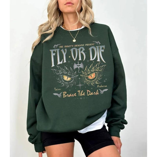 Dragon Rider Sweatshirt, Onyx Storm Brave Shirt, Fly Or Die Fourth Wing Series Hoodie, Gift For Dragon Book Lovers,...
