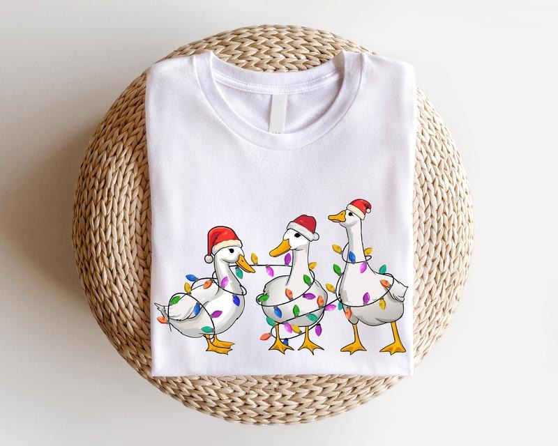 Duck Christmas Shirt, Duck Christmas Lights T-shirt, Santa Goose Christmas Tee, Funny Duck Lover Xmas Gift Tee, Fame...