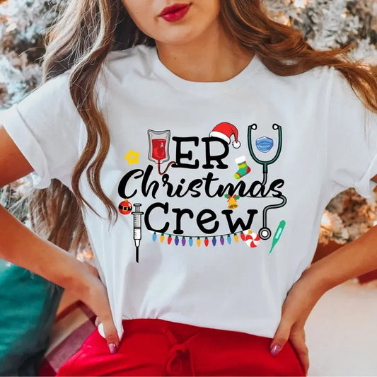 ER Christmas Crew T-Shirt, Emergency Crew Shirt, Christmas Nurse Tee, Santa Hat Nurse Gift Tee, Christmas Nurse Holiday Shirt, Xmas Nursing T-Shirt.