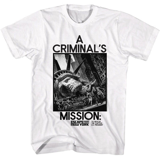 Escape From New York - A Criminals Mission - American Classics - Solid White Adult Short Sleeve T-Shirt Style001