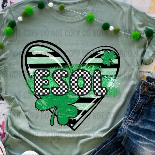 ESOL  Clover Heart DTF Transfers - THIS IS NOT A SHIRT