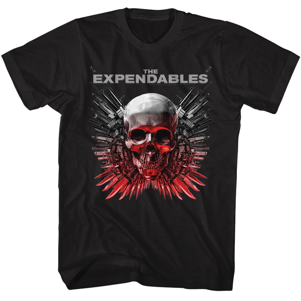 Expendables - Skull And Guns - American Classics - Solid Black Adult Short Sleeve T-Shirt