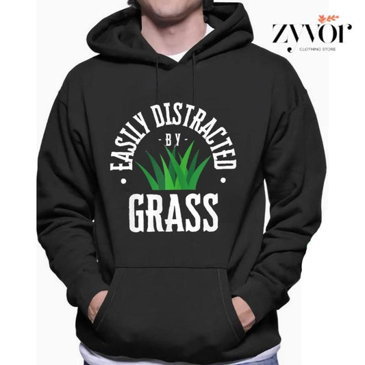 Easily Distracted By Grass Funny Hoodie Casual Style Fleece Fabric Pullover Sweatshirt Trend Tops for Women for Men,...