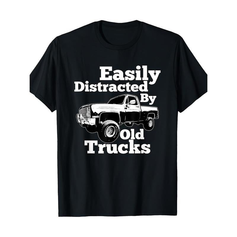 Easily Distracted By Old Trucks Square Body Squarebody T-Shirt Made in USA Hoodie, Sweatshirt | InkThreadWorks.com