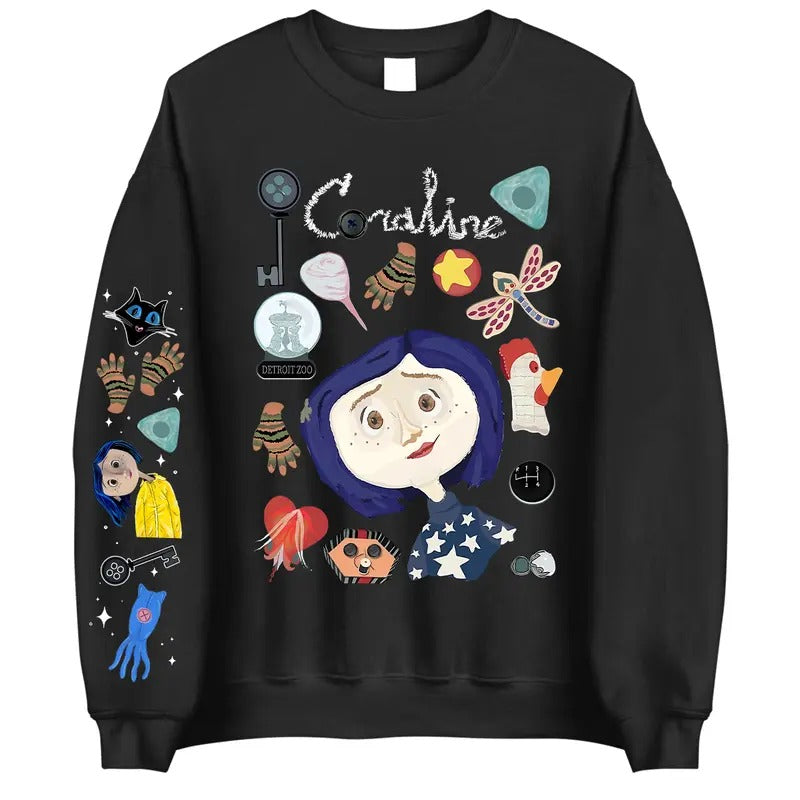 Easter Eggs in Coraline Doodle Style shirt Sweatshirt Hoodie, Coraline horror movies tshirt, Horror Character Shirt, Halloween Crewneck Sweatshirt Sweaters