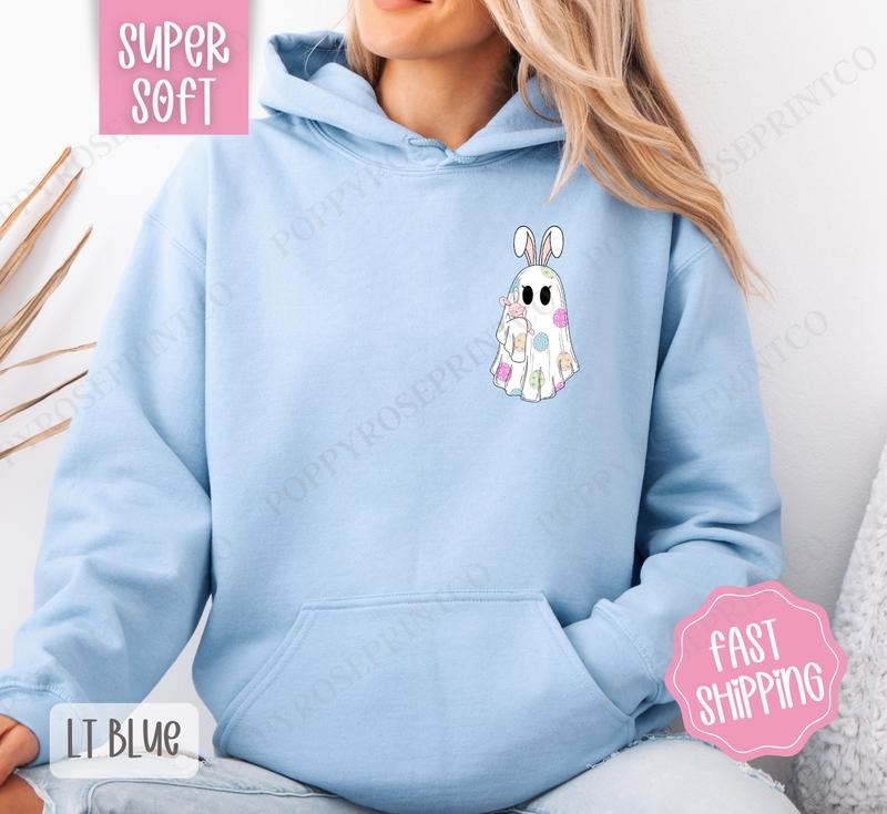 Easter Ghost Hoodie, Women's Crewneck, Cute Easter Women's Hooded Sweater T-Shirts, Sweatshirt | InkThreadWorks.com