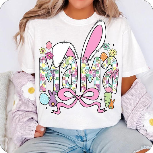 Easter Mama Bunny Coquette T-Shirt, Mama Easter T-Shirt, Easter T-Shirt, Coquette Easter T-Shirt, Mama T-Shirt, Easter...