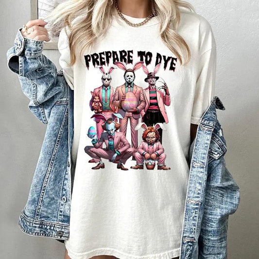 Easter Peep T-shirt, Prepare To Dye Easter Chibi Shirt, Horror Movie T-shirt, Retro Easter, Horror Easter, Easter Day T-shirt For Womens and Mens