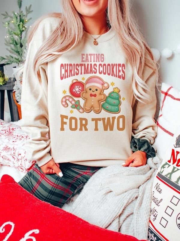 Eating Cookies for two Pregnancy Announcement Sweatshirt Christmas Maternity Sweater Holiday Gender Reveal Jumper New Mom...