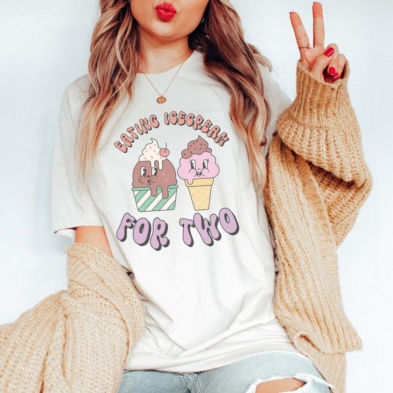 Eating For Two Ice cream Pregnancy Announcement Shirt Summer Baby Reveal T-Shirt Spring Maternity T Shirt Gender Reveal Tee Gift for mom