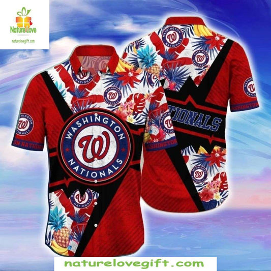 Washington Nationals Hawaiian Shirt Electrifying Stripes Floral MLB Baseball Apparel