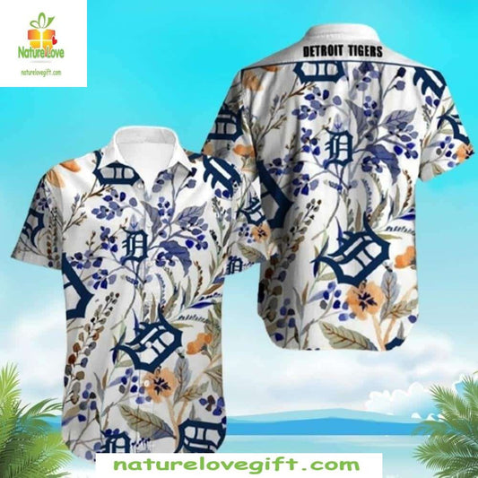 Detroit Tigers Hawaiian Shirt Elegant Blue Floral MLB Baseball Apparel