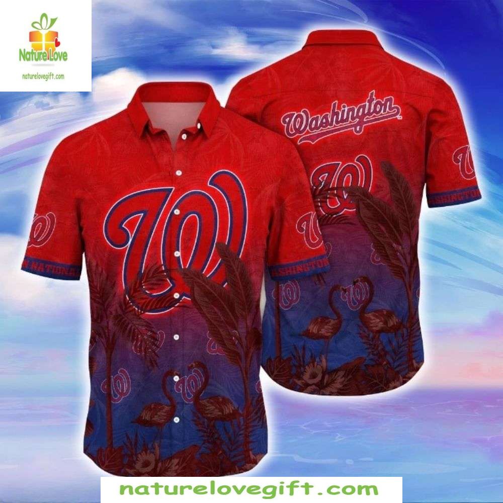 Washington Nationals Hawaiian Shirt Elegant Flora Fauna Tropical Button Up MLB Baseball Apparel