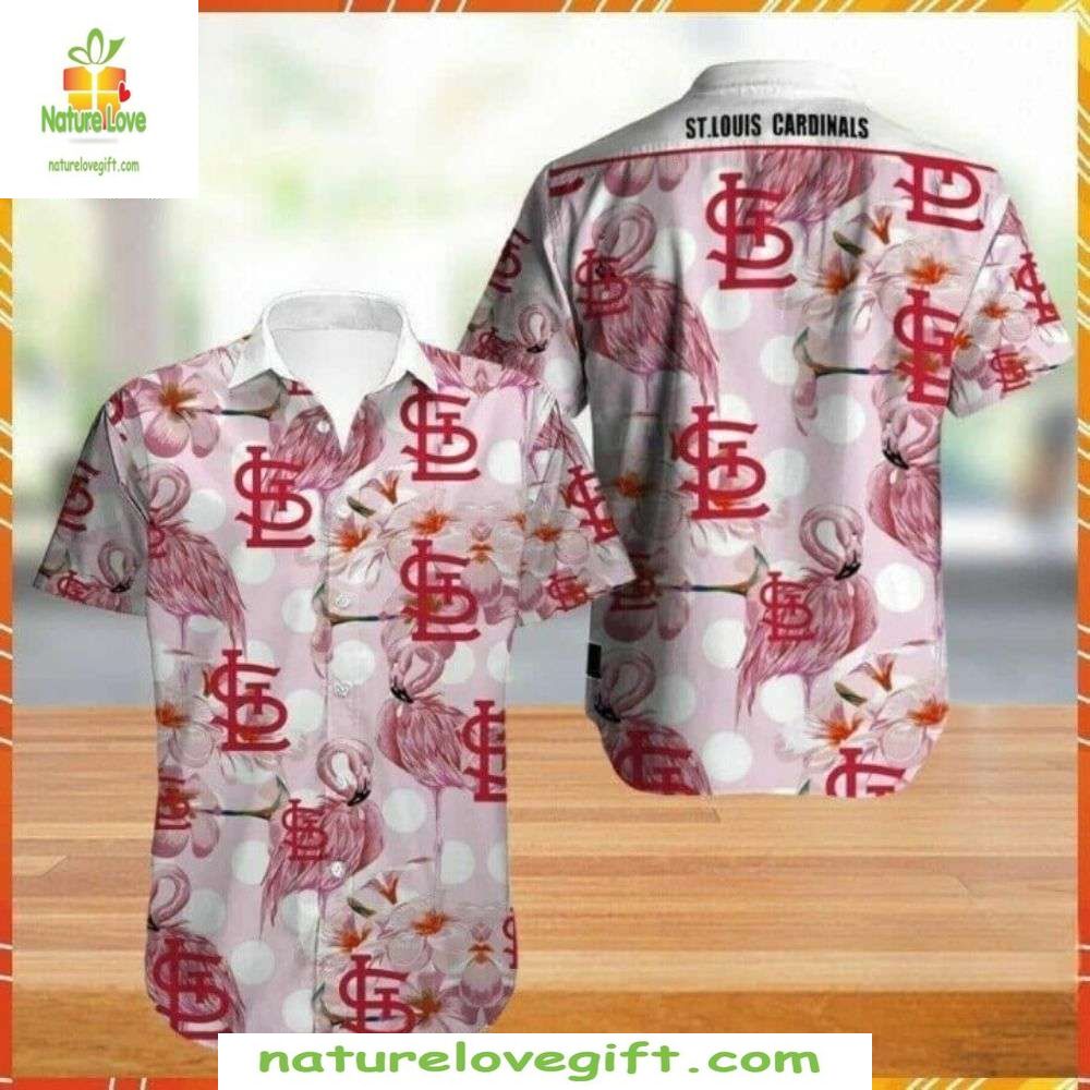 St Louis Cardinals Hawaiian Shirt Elegant Flora Pink Flamingo Monogram