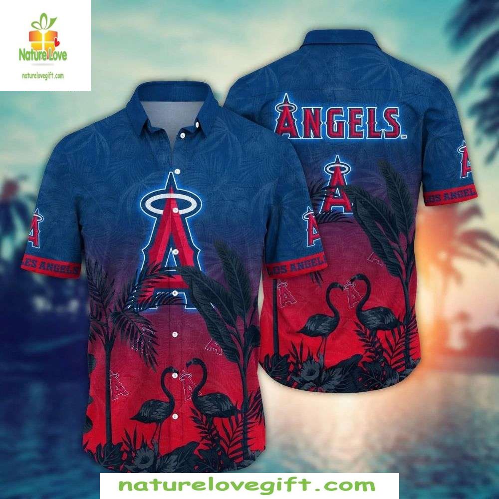 LA Angels Hawaiian Shirt Flamingos Tropical Leaves MLB Baseball Apparel