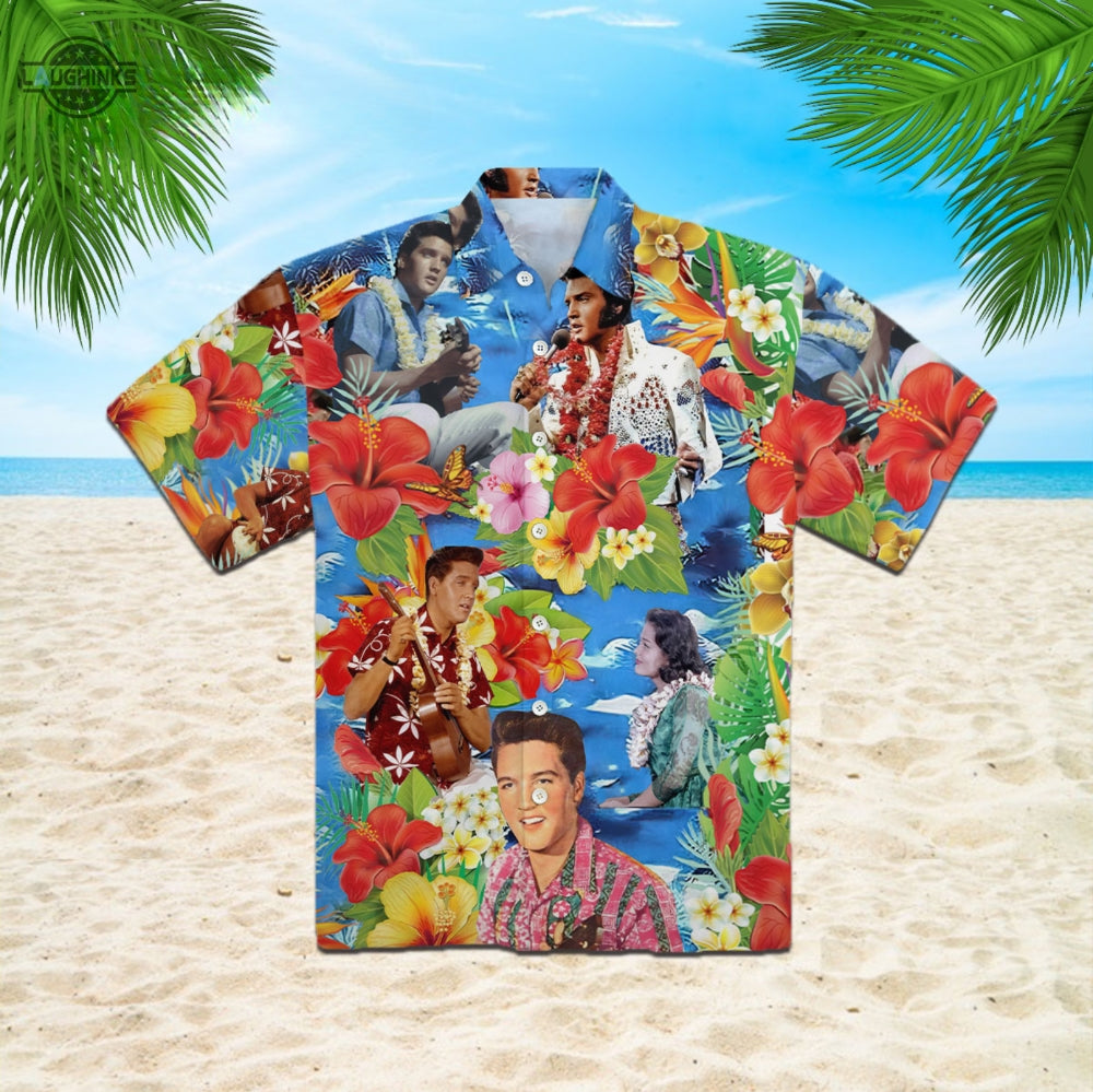 Elvis Hawaiian Shirt And Shorts Elvis Paradise Hawaiian Style Shirt Elvis Blue Hawaiian Shirt Elvis Shirts For Sale Elvis Presley Aloha Shirt