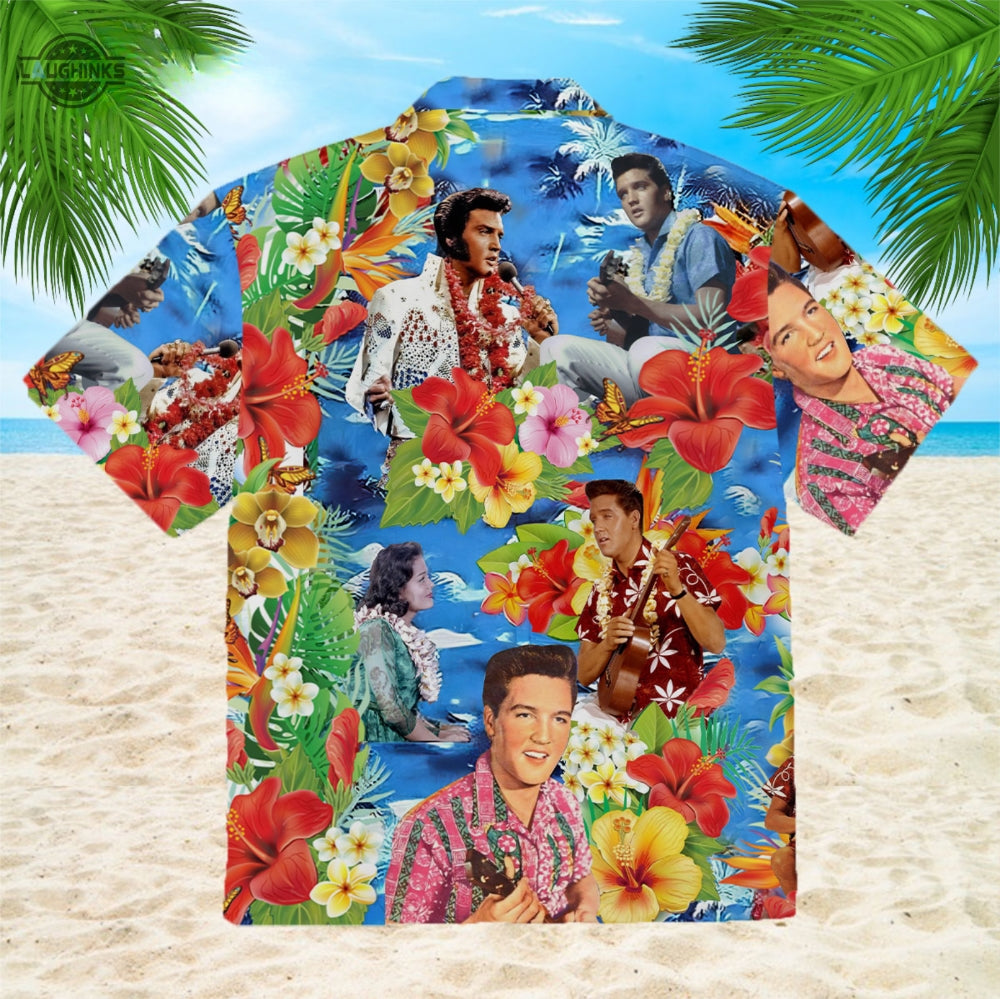 Elvis Hawaiian Shirt And Shorts Elvis Paradise Hawaiian Style Shirt Elvis Blue Hawaiian Shirt Elvis Shirts For Sale Elvis Presley Aloha Shirt