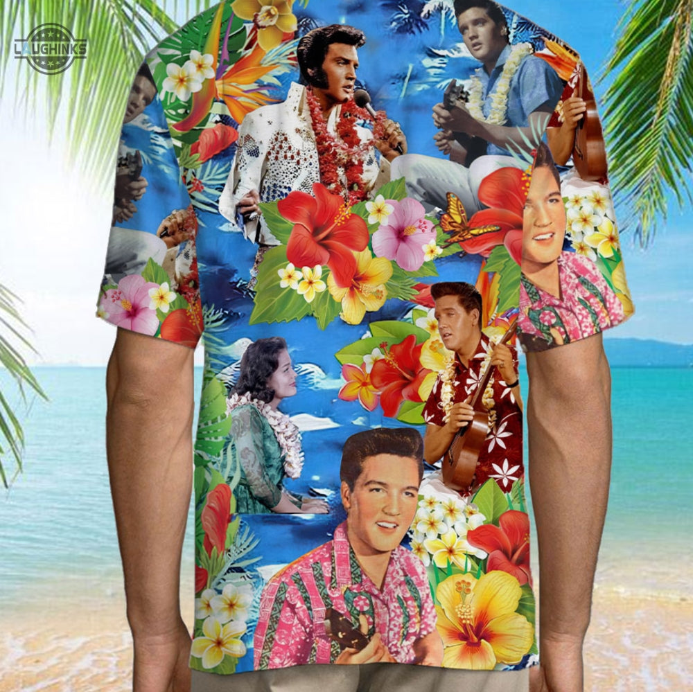 Elvis Hawaiian Shirt And Shorts Elvis Paradise Hawaiian Style Shirt Elvis Blue Hawaiian Shirt Elvis Shirts For Sale Elvis Presley Aloha Shirt