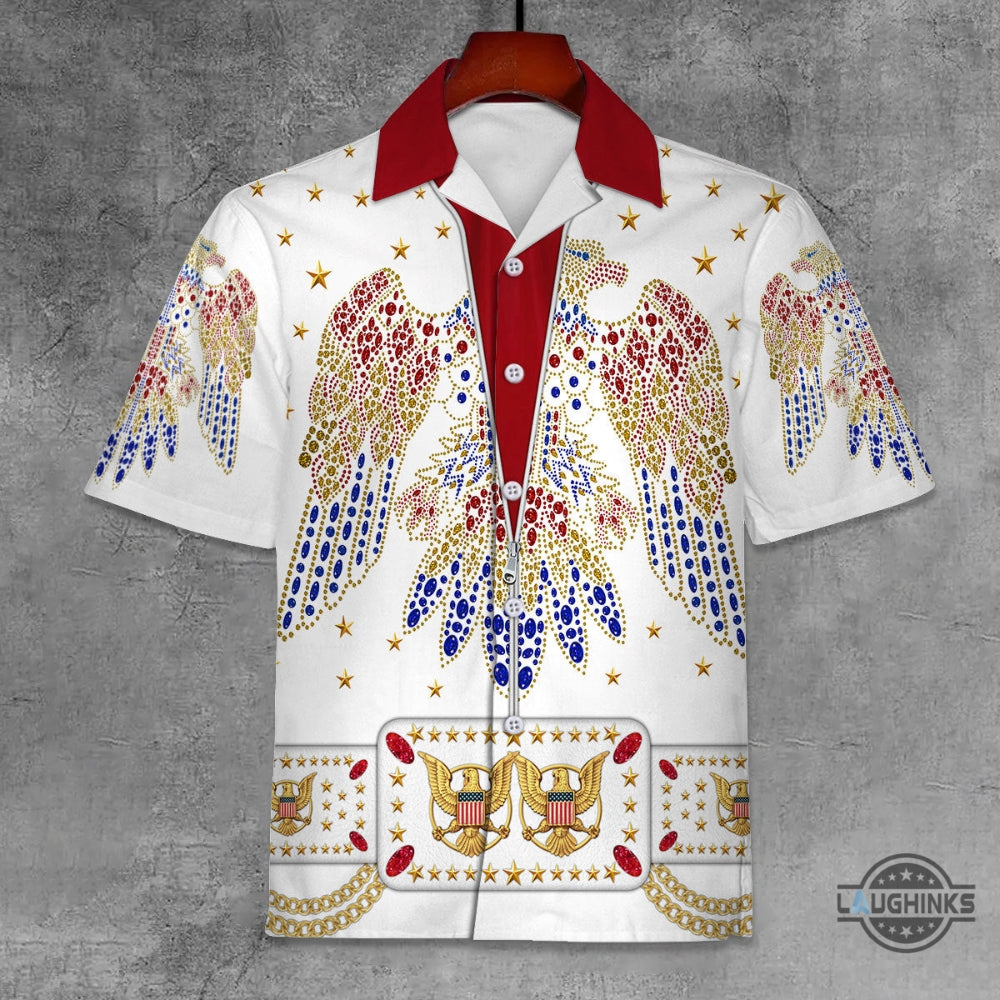 Elvis Presley Aloha Button Up Hawaiian Shirt And Shorts SALE