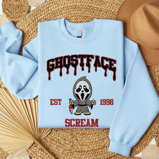 Embroidered Horror Ghostface Halloween Sweatshirt, Horror Movie Embroidery Shirt