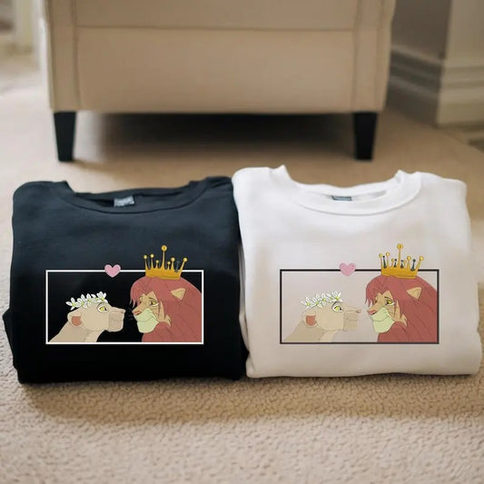 Embroidery The Lion Simba And Nala Sweatshirt, Matching Couples Movie Characters Shirt, Embroidery Matching on Sleeve, Valentine Couple Gift
