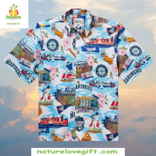 Seattle Mariners Hawaiian Shirt Emerald City Scenic Landmark Collage MLB