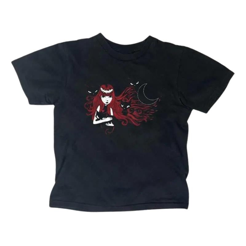 Emily The Strange Baby Tee, The Cat Girl Shirt, Vinatage Graphic T-Shirt, Y2k Top Women Streetwear, Grunge 2000s, Gothic Emo Girl Tops, Gift For Girlfriend