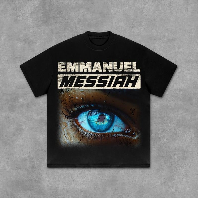 Emmanuel Eyes Old Retro Graphics Casual Graphic T-Shirt Y2K Clothing Graphic Tee Cotton Top Streetwear