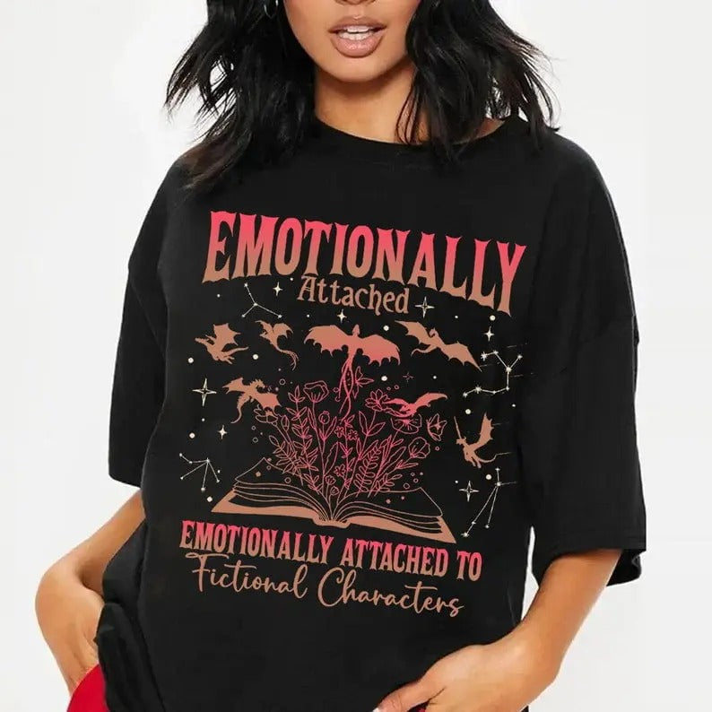 Emotionally Attached To Fictional Characters Shirt, Fourth Wing Dragon Rider, Retro Bookish Shirt, Dragon Lovers...