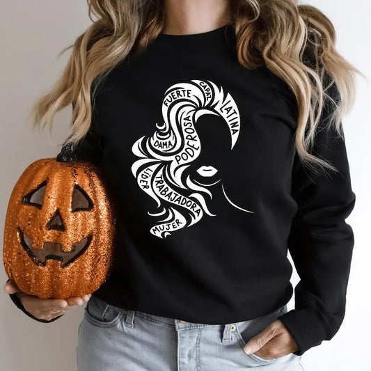 Empowered Latina Sweatshirt Chicana Sweatshirt, Educated Latina Sweatshirt, Spanish Wording Shirt Bottom Collar Casual...